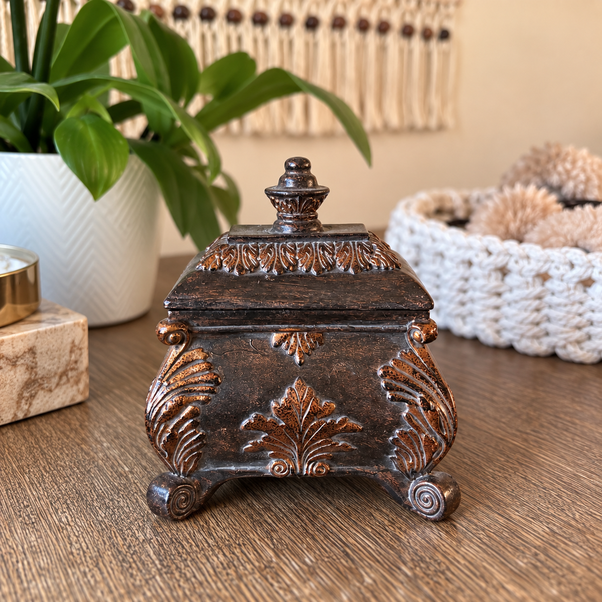 Small Hazelnut and Dark Gold Decorative Box