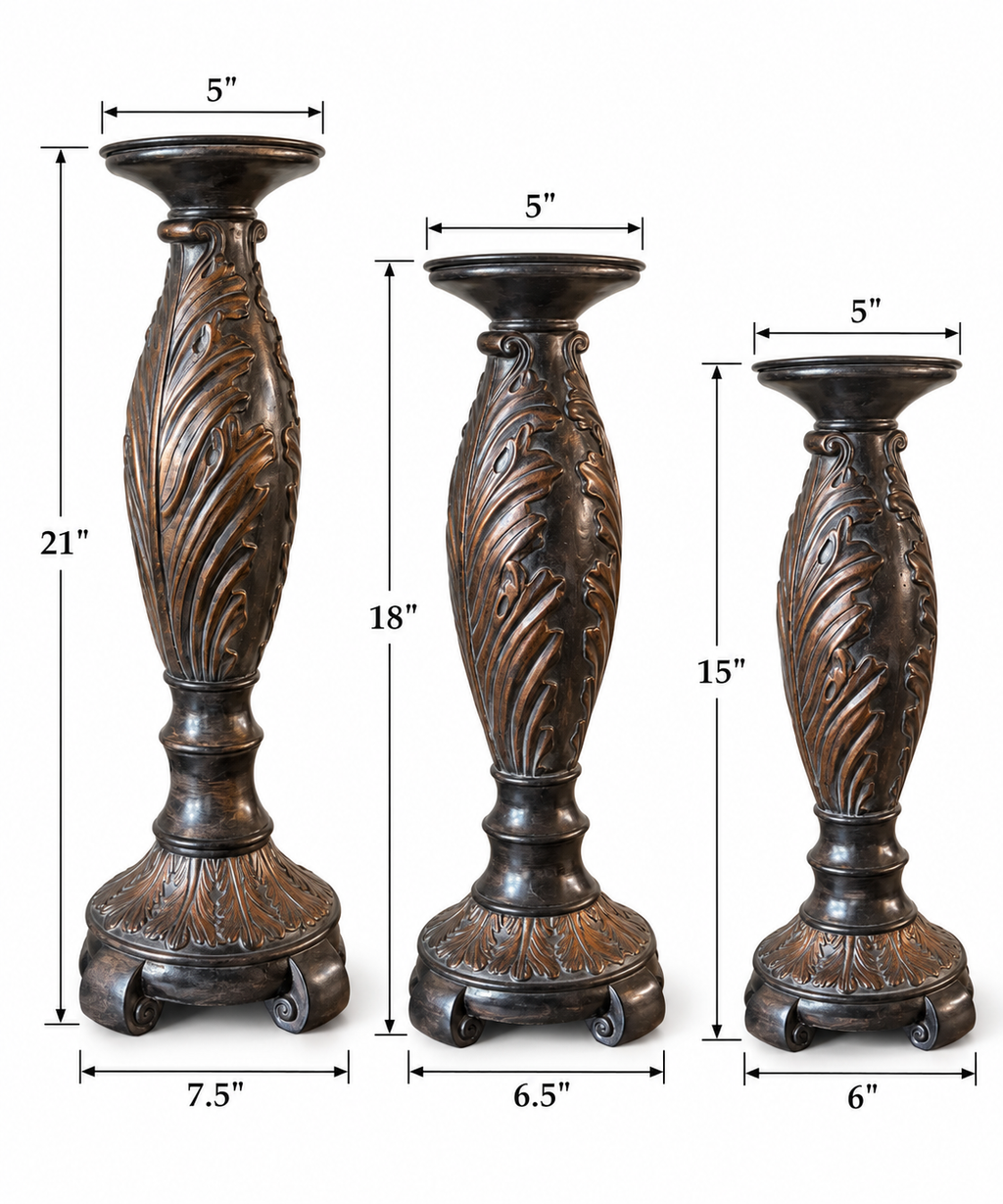 Ornate Hazelnut and Dark Gold Candle Holder Set