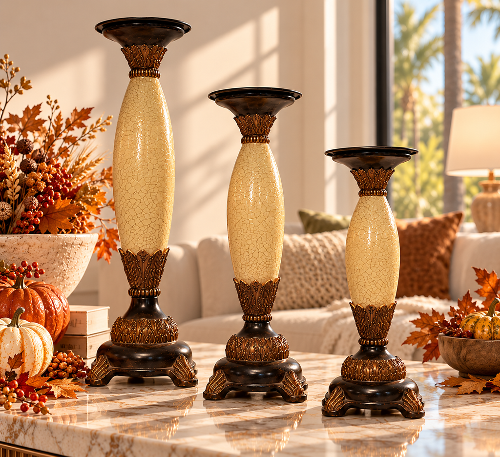Crackled Eggshells Decorative Candle Holder Set of 3