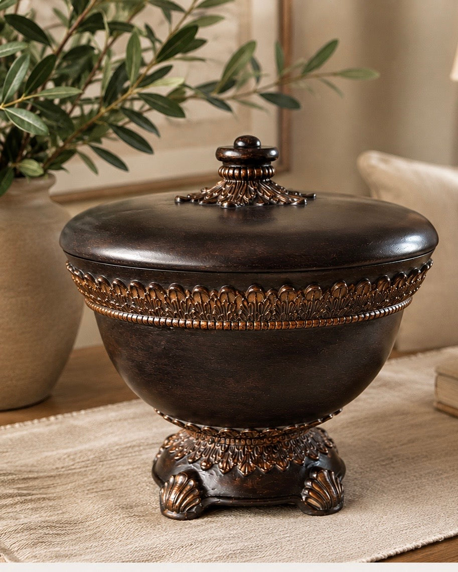 Large Hazelnut and Darkwood Lidded Bowl