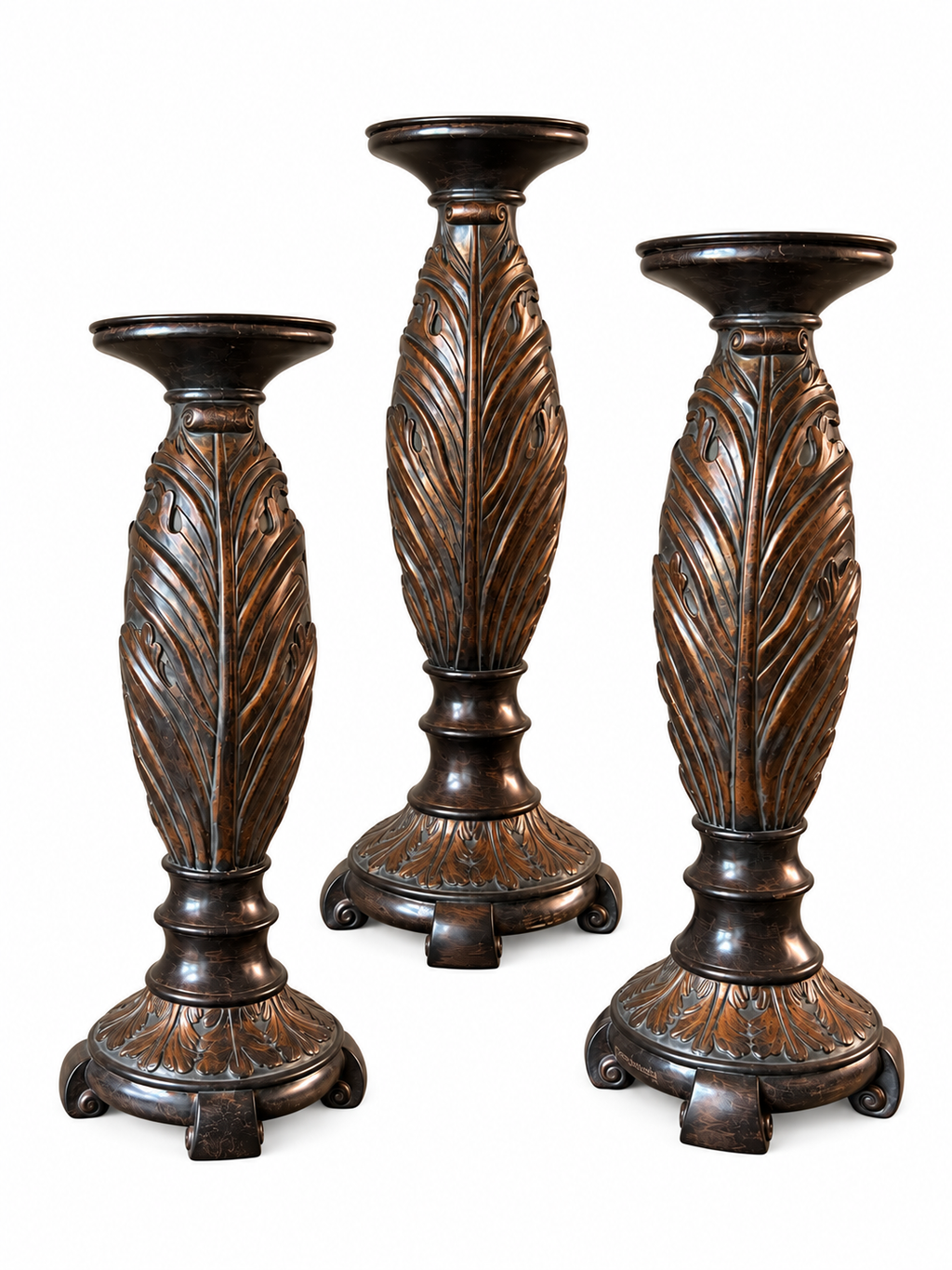 Ornate Hazelnut and Dark Gold Candle Holder Set