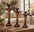 Hazelnut & Dark Gold Candlesticks – Set of 3