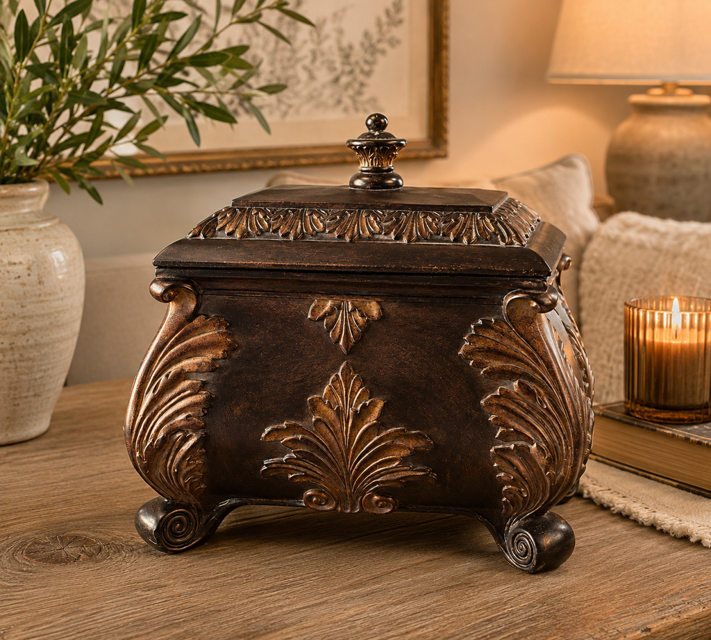 Large Hazelnut and Dark Gold Decorative Box