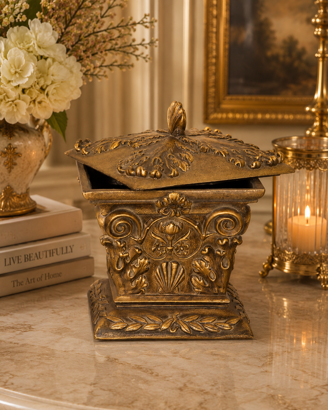 Square Grecian Gold Ornate Decorative Box