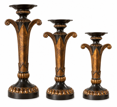 Hazelnut & Dark Gold Candlesticks – Set of 3