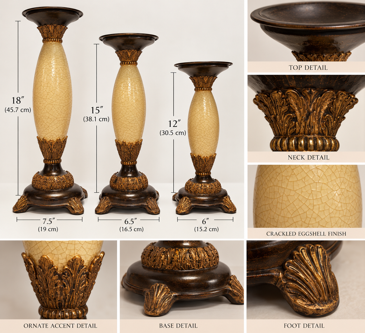 Crackled Eggshells Decorative Candle Holder Set of 3