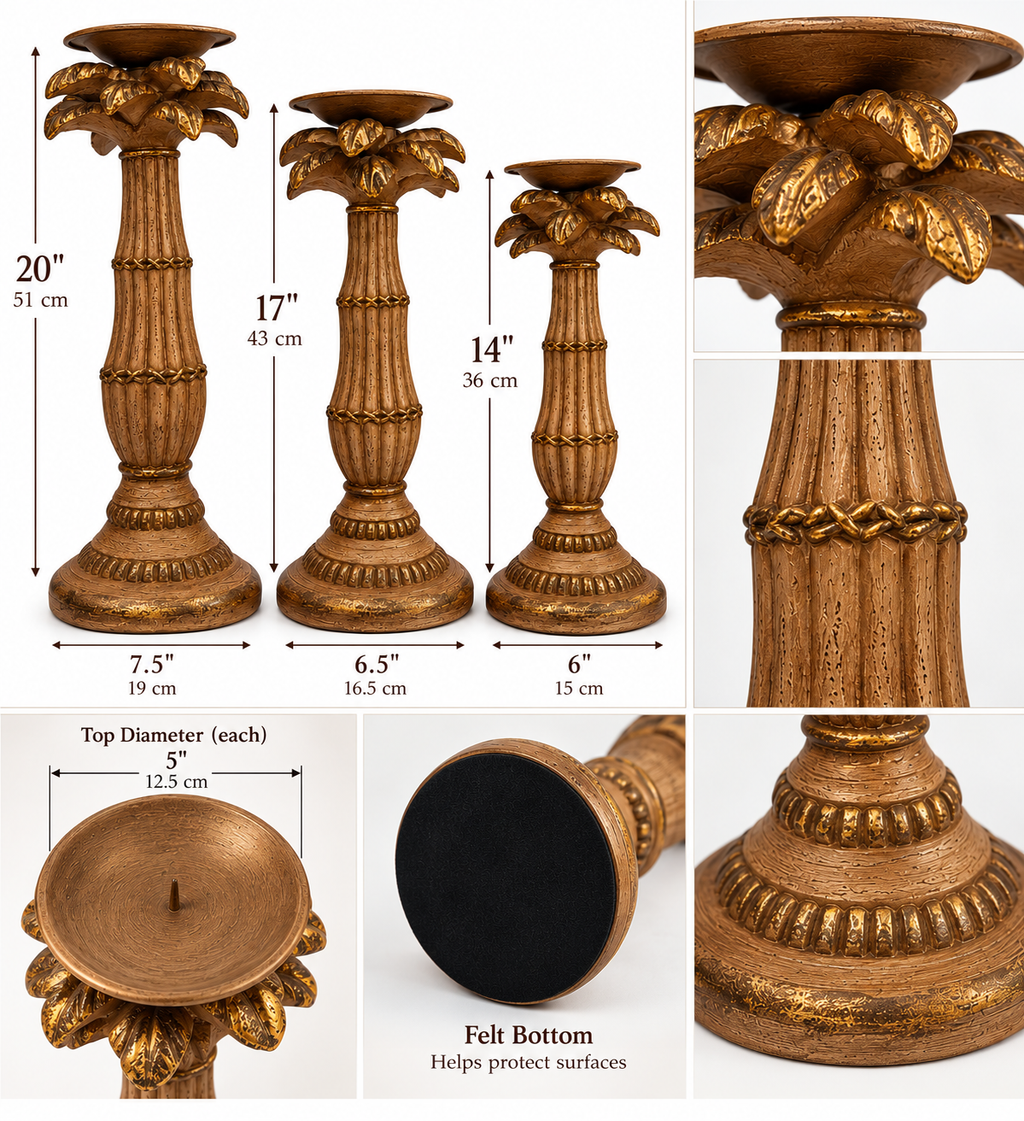 Driftwood Palm Tree Candle Holder Set