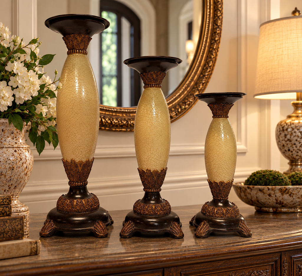 Crackled Eggshells Decorative Candle Holder Set of 3