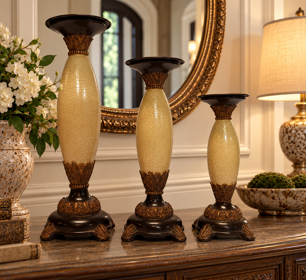 Crackled Eggshells Decorative Candle Holder Set of 3