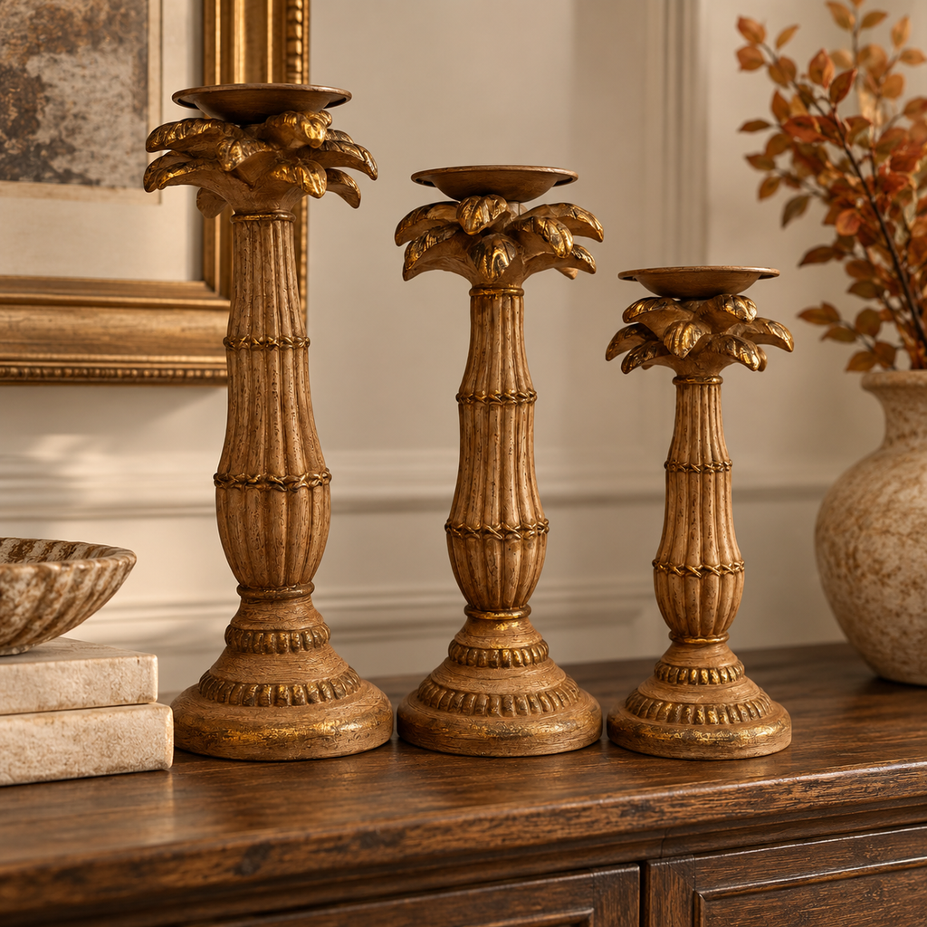 Driftwood Palm Tree Candle Holder Set
