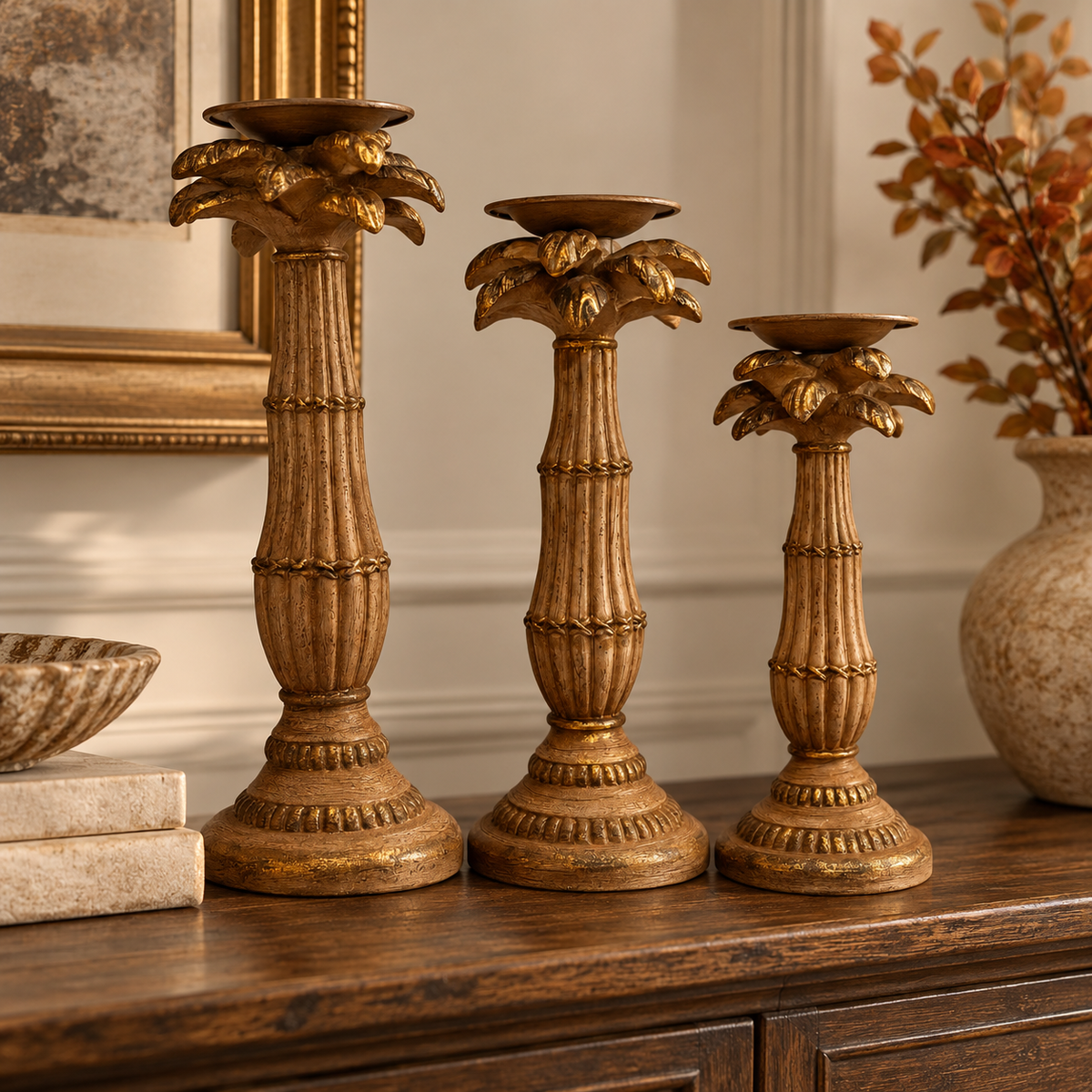 Driftwood Palm Tree Candle Holder Set
